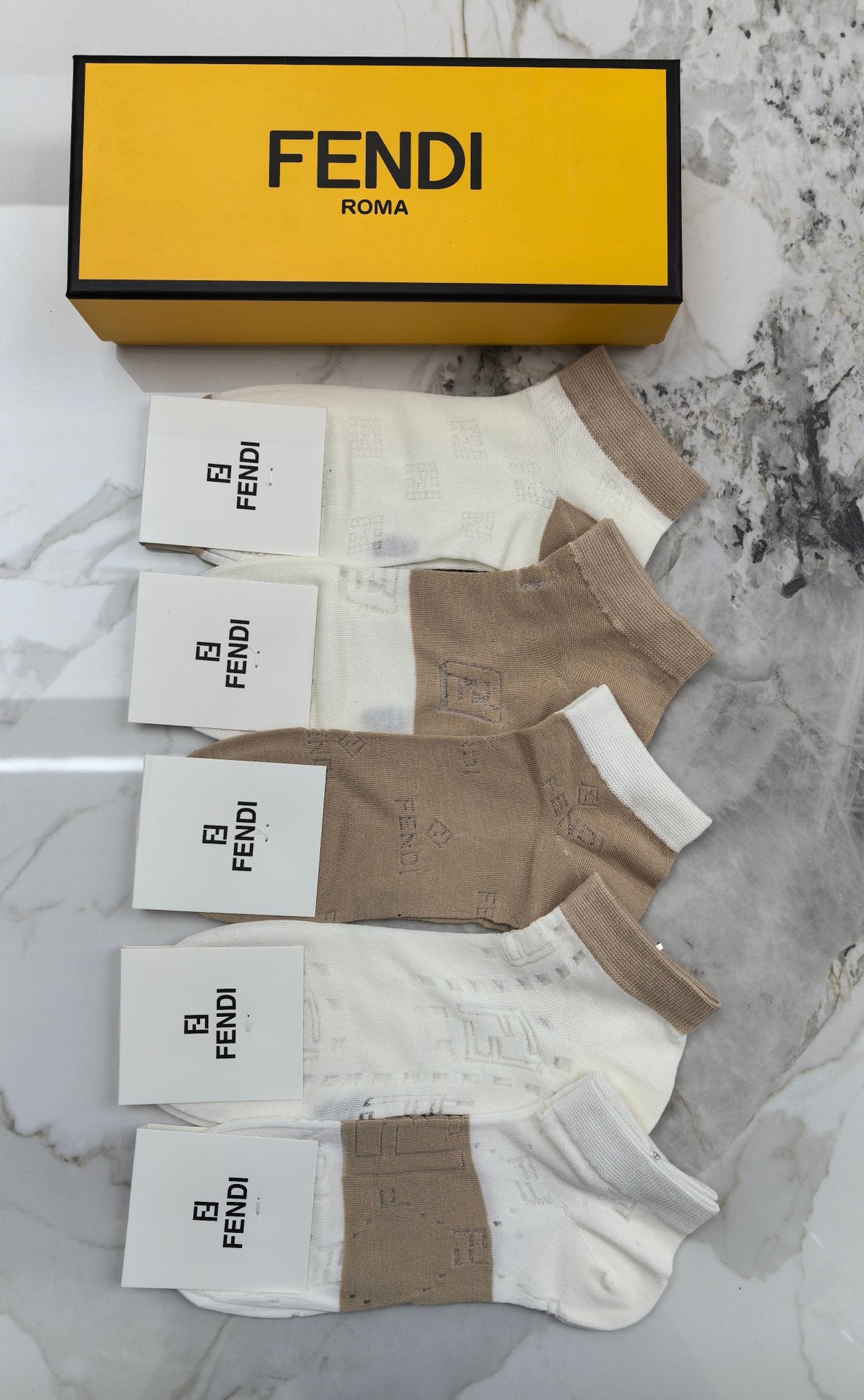 Fendi Modal Mixed Neutral Logo Detail No-Show Socks - 5-Pair Set
