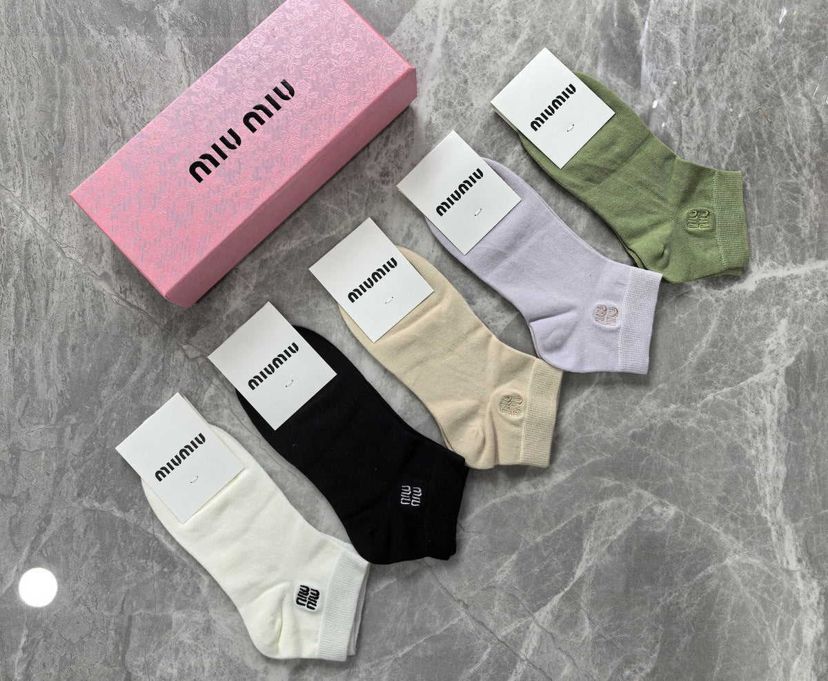 Miu Miu Combed Cotton No-Show Socks - 5-Pair Set