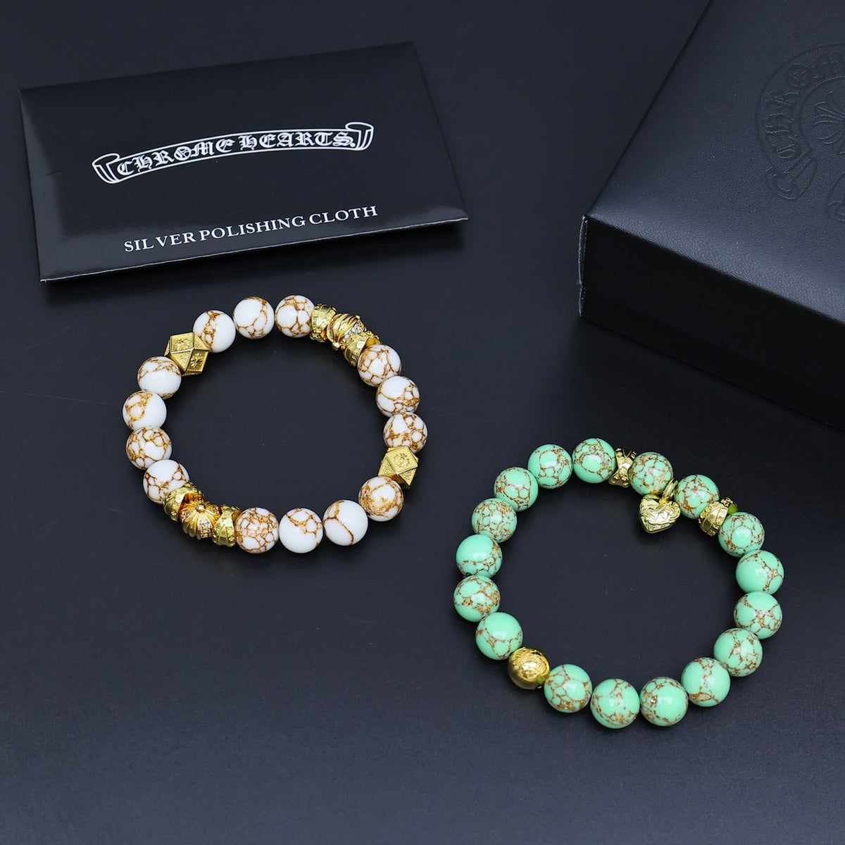 Martin Graham beaded bracelet in polished metal-tone – styled product view