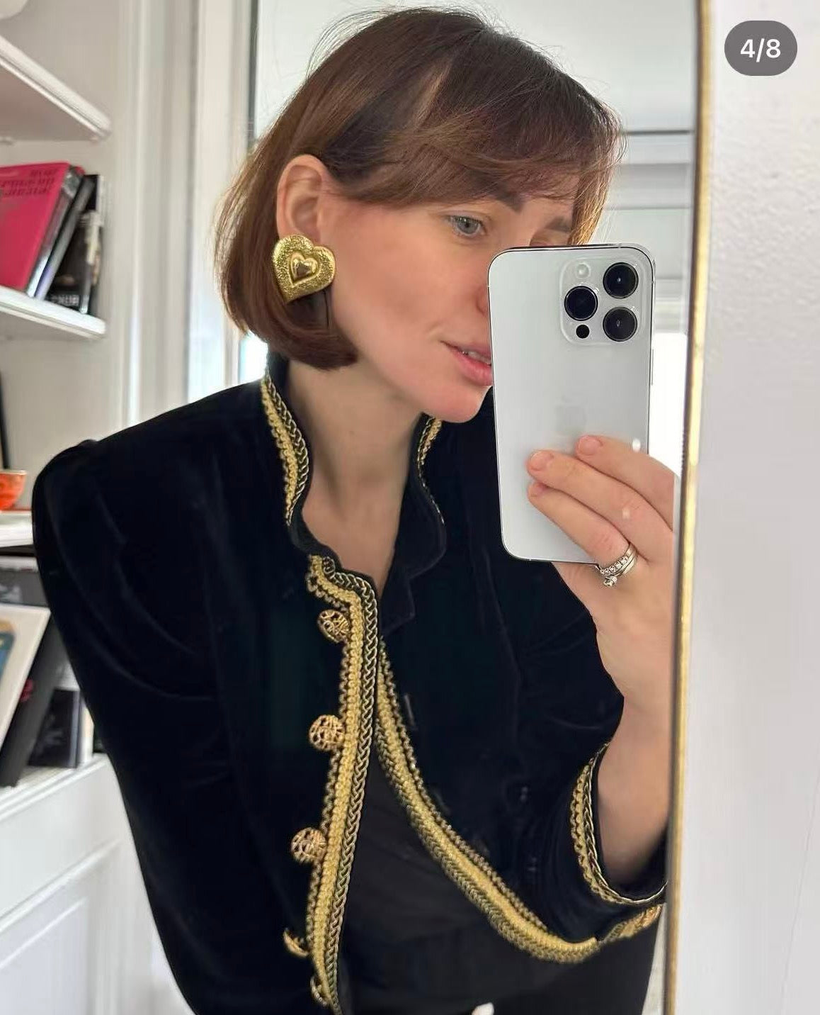 Heart Statement Earrings in Polished Metal-Tone detail view