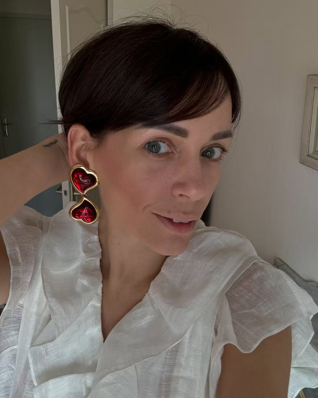 Heart Statement Earrings in Red Accent detail view