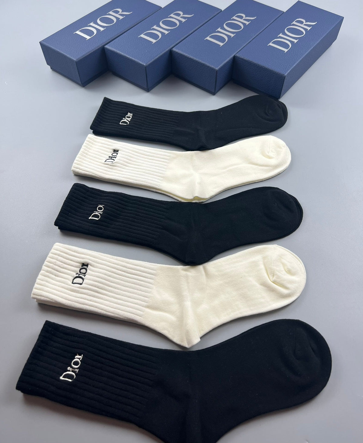 Dior Double-Needle Cotton Socks - 5-Pair Set