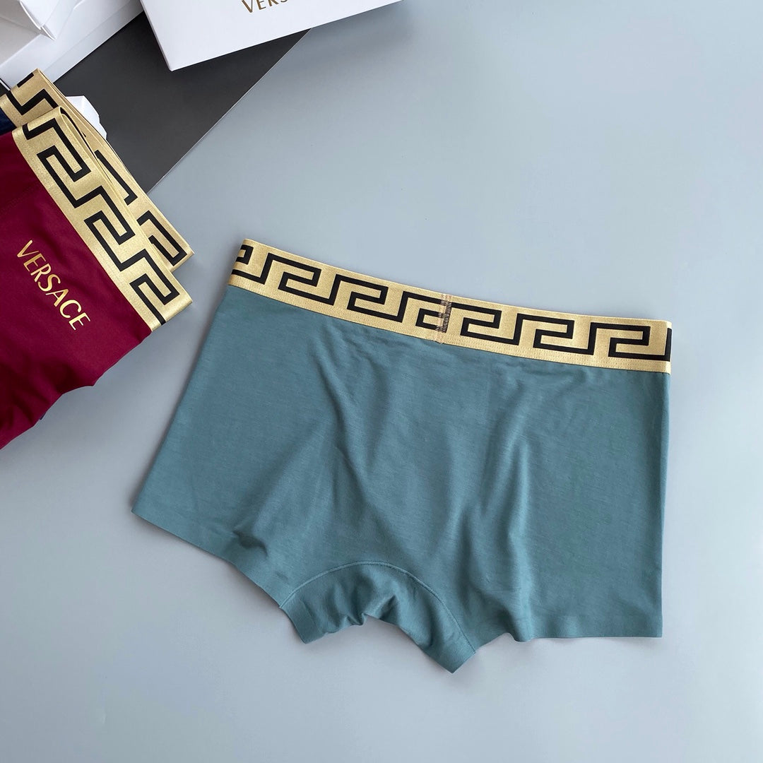 Versace Greek-Key Waistbands And Gold Lettering Men's Boxer Briefs - 3-Piece Box