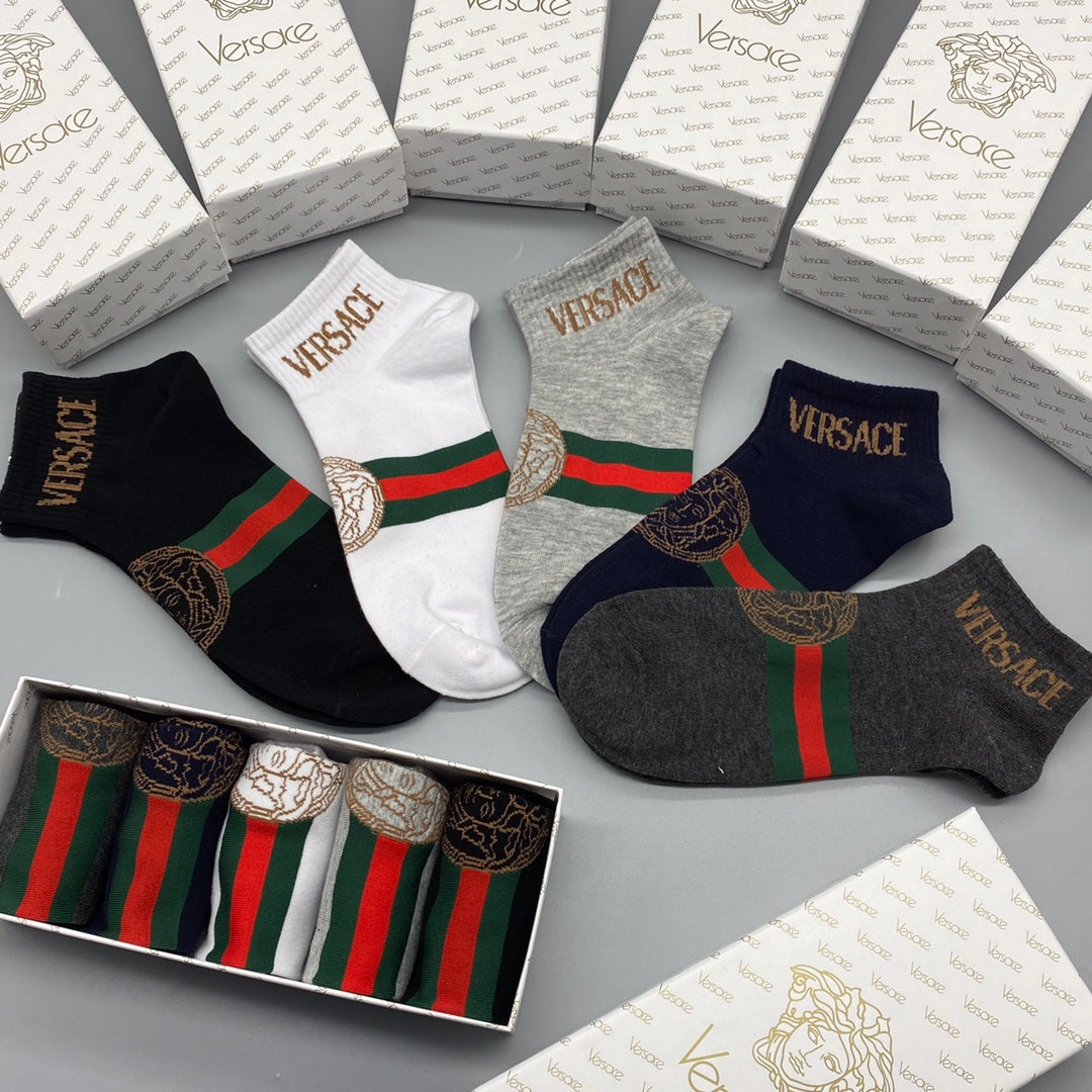 Versace Medusa Stripe Ankle Socks - Box of 5 Pairs