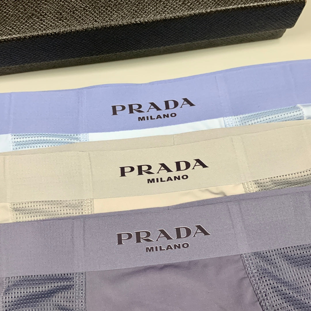 Prada Solid Panels And Visible Emblem Details Men's Boxer Briefs - 3-Piece Box