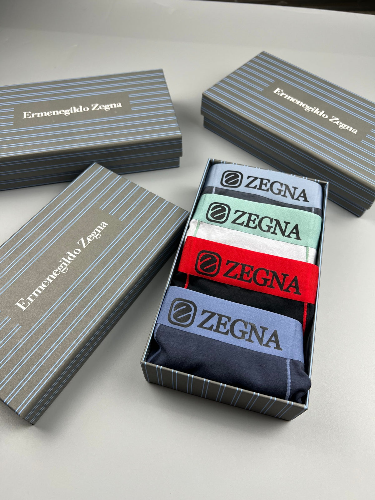 Ermenegildo Zegna Modal Red-And-Green Waistband Accents Men's Boxer Briefs - 3-Piece Box