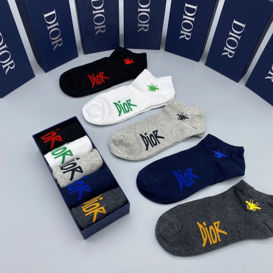 Dior Colourful Embroidered Lettering Ankle Socks - 5-Pair Set