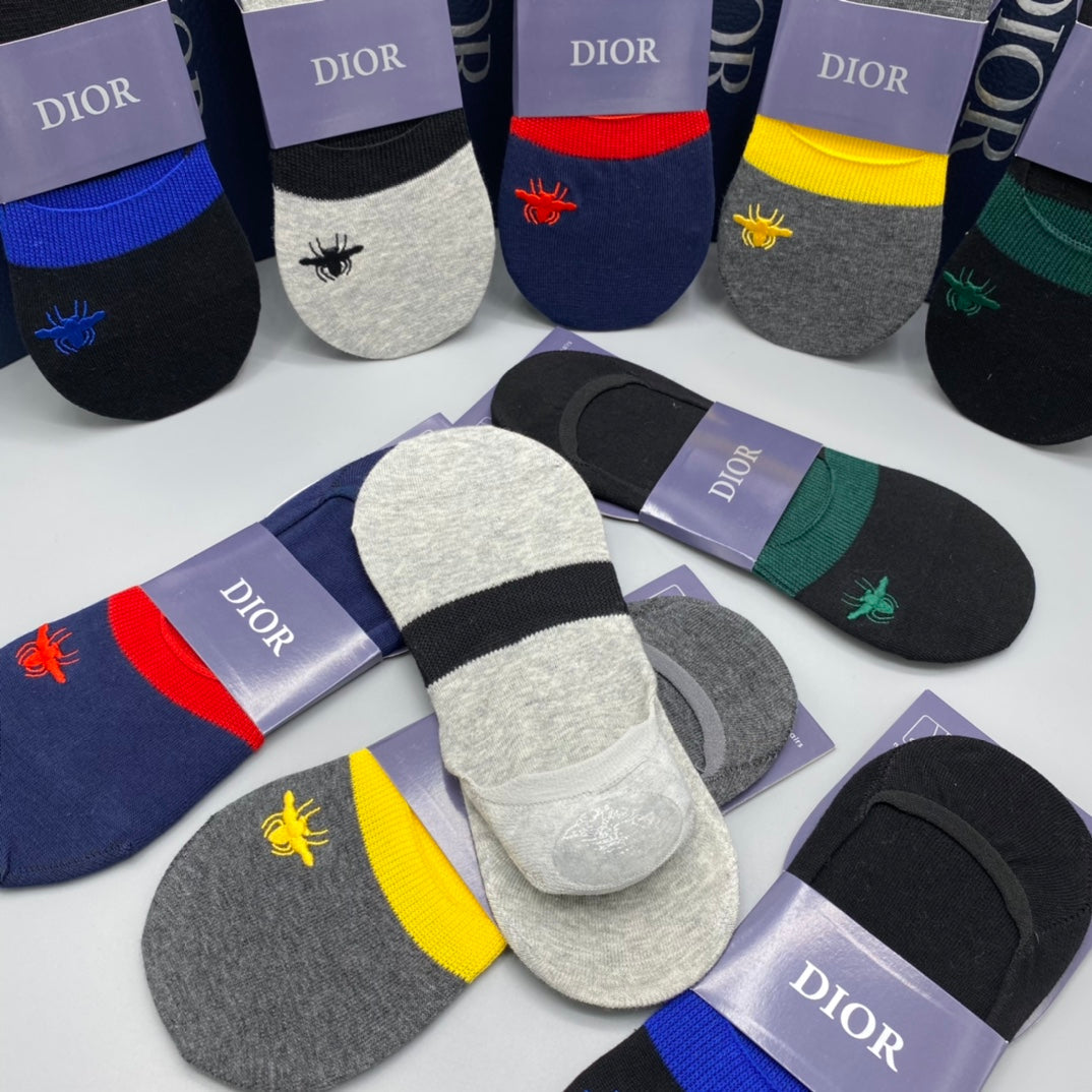 Dior Bee Accent Color-Block No-Show Socks - Box of 5 Pairs
