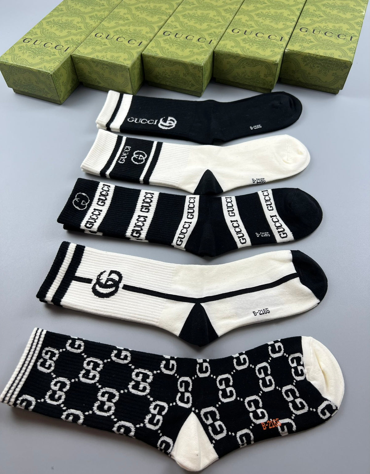 Gucci Cotton Mixed Monogram-Style Patterns And Wordmarks Crew Socks - 5-Pair Set