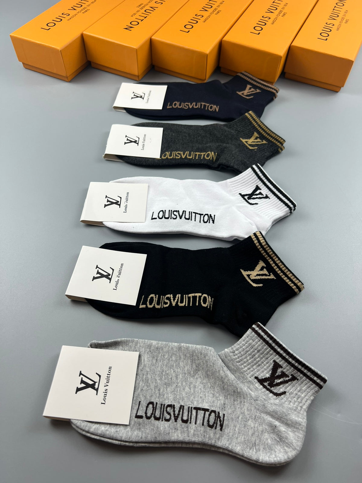 Louis Vuitton Assorted Contrast Motifs Ankle Socks - 5-Pair Set