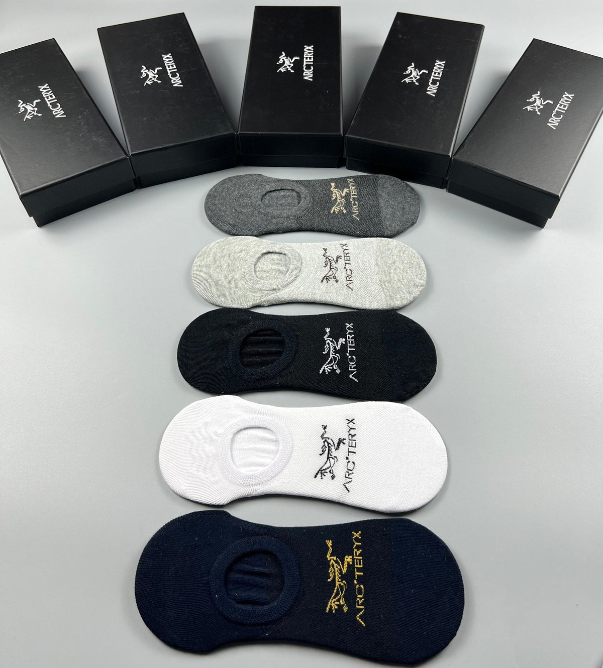 Arc'teryx Cotton Visible Logo, Stripe Or Motif Details No-Show Socks - 5-Pair Set