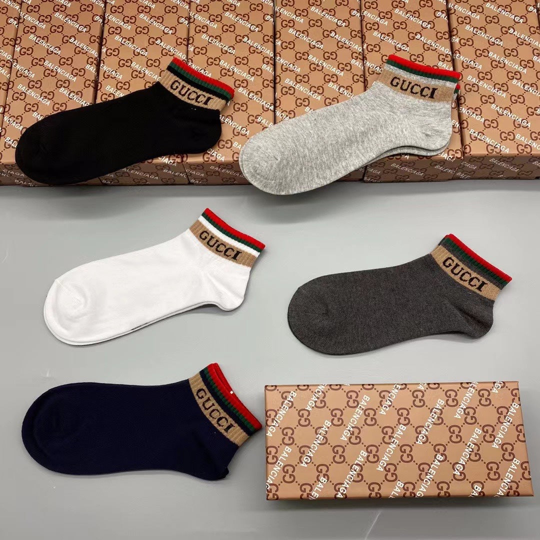 Gucci Red-Green Cuff Crew Socks - Box of 5 Pairs