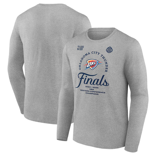 Men's Oklahoma City Thunder Fanatics Heather Gray 2025 Western Conference Champions Locker Room Long Sleeve T-Shirt