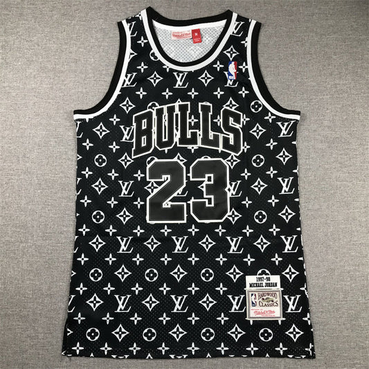 Michael Jordan #23 Chicago Bulls Mitchell & Ness Black Luxury Monogram All-Over Print 1997-98 Hardwood Classics Swingman Jersey