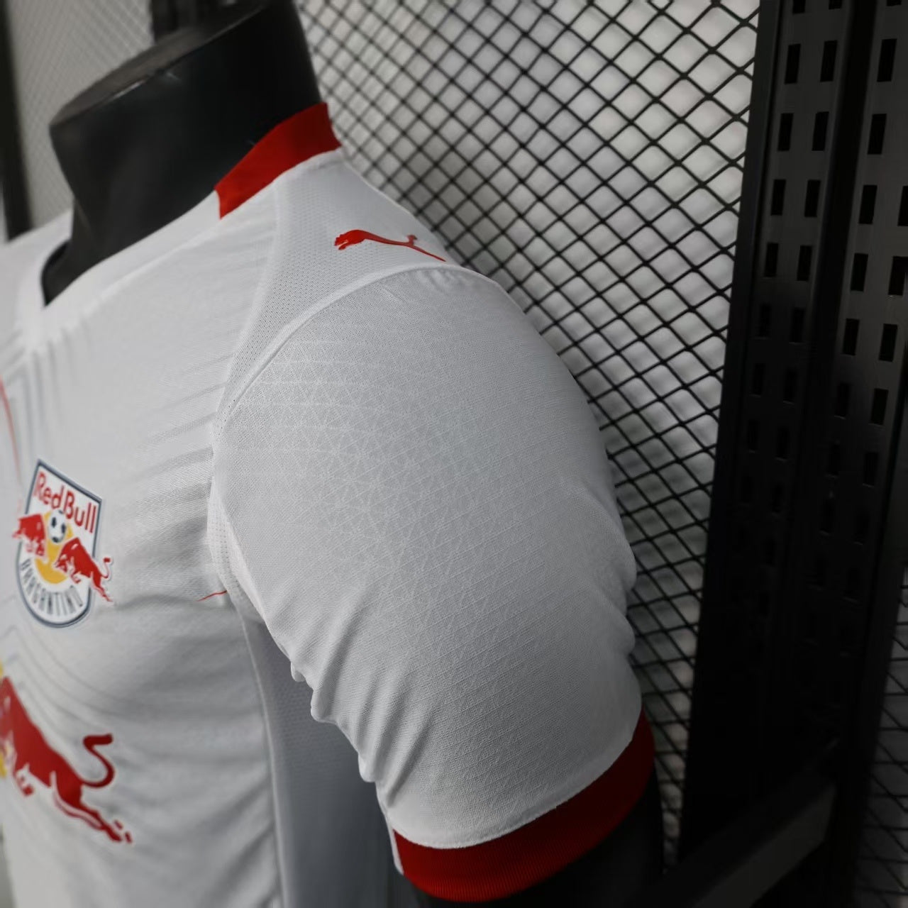 2025/26 Red Bull Bragantino Home Player Version Jersey -  White Silver Grey Large V-Shape Chevron Pattern - Red Bull Double Bull Yellow Sun Crest