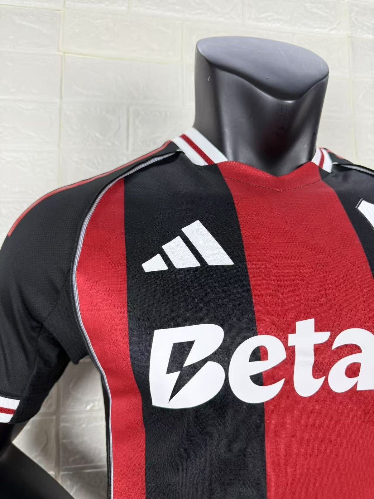 2025/26 River Plate Away Player Version Jersey - Adidas - Black Red Vertical Wide Stripe - White Red Striped V-Neck Collar - Betano White Sponsor