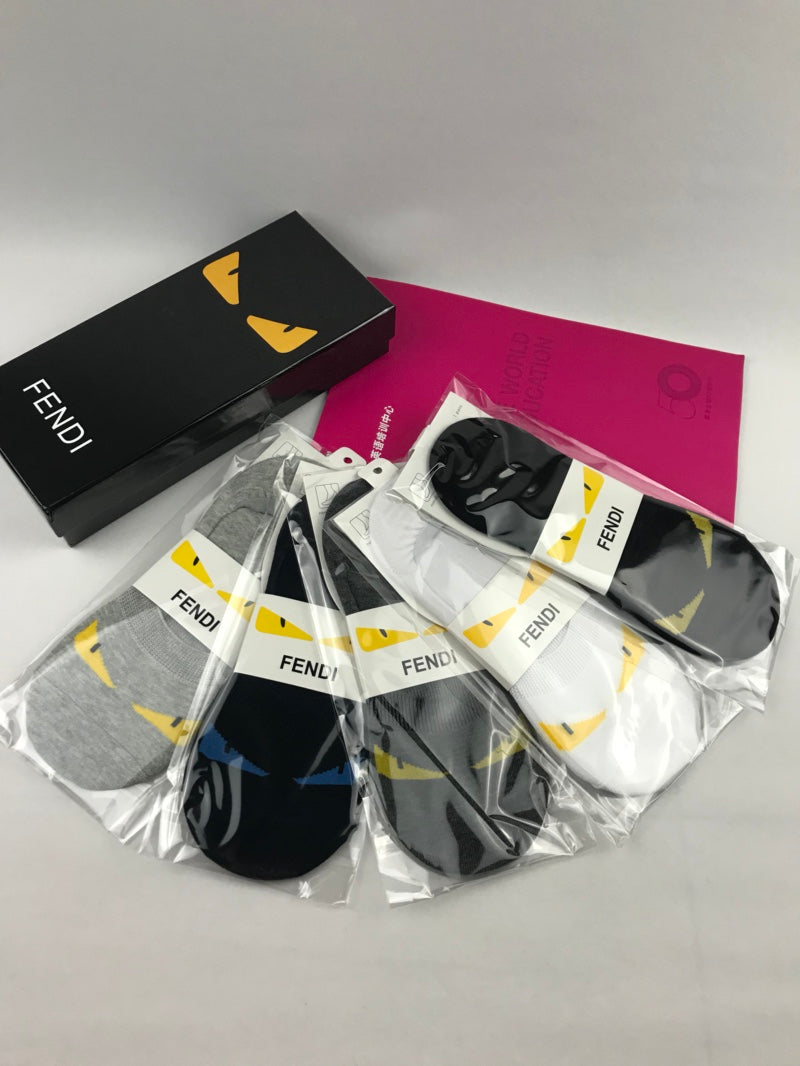 Fendi Packaged Black Yellow Eye Design No-Show Socks, image 15