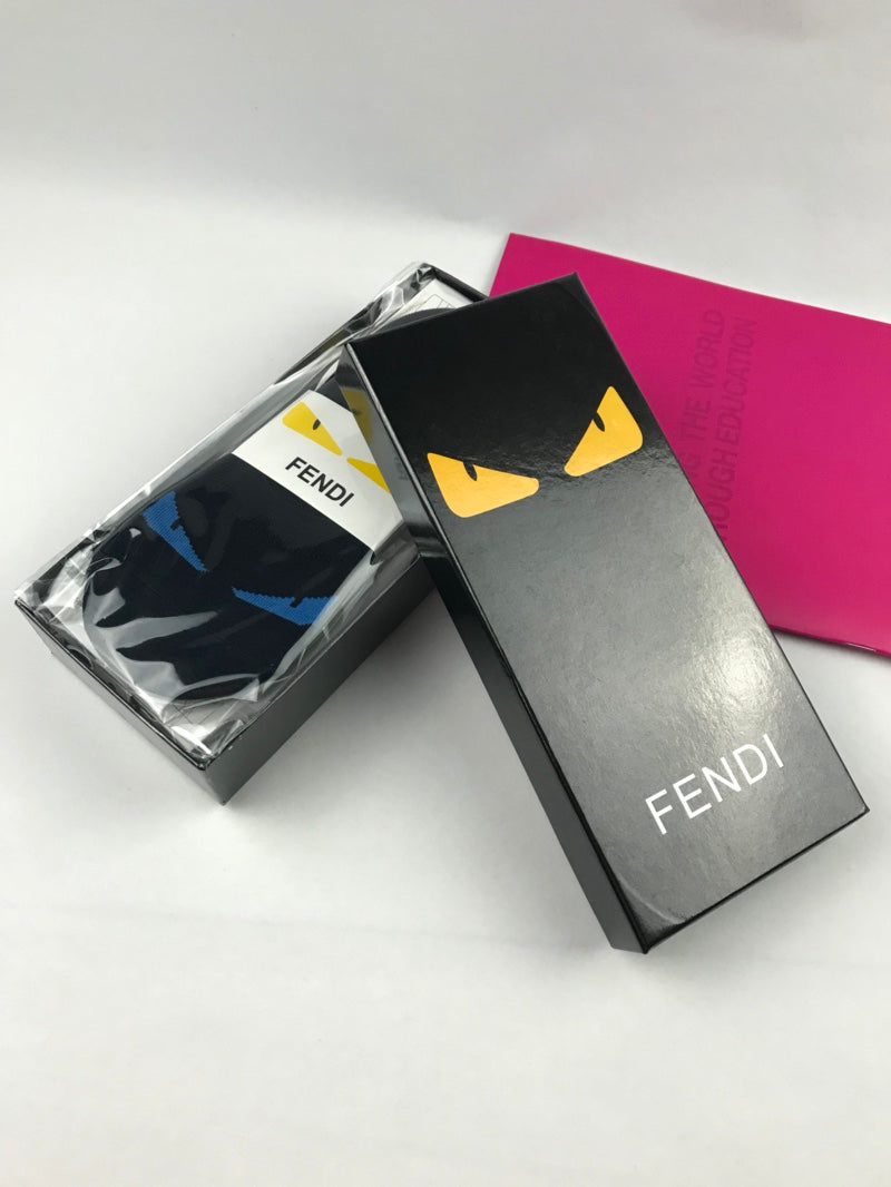 Fendi Packaged Black Yellow Eye Design No-Show Socks, image 13