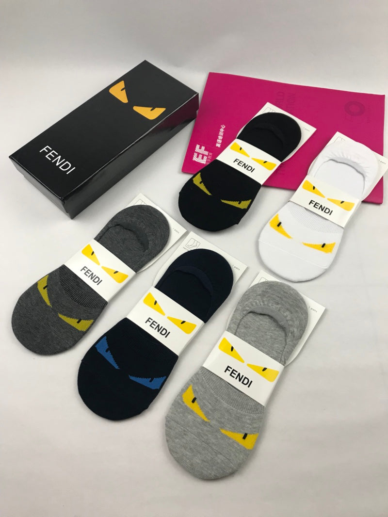 Fendi Packaged Black Yellow Eye Design No-Show Socks, image 16