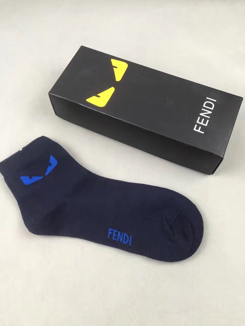 Fendi Grey Black Blue Yellow Eye Motif Ankle Socks, image 5