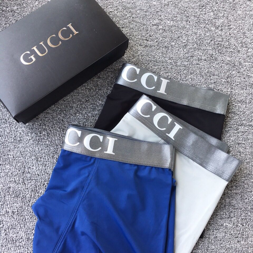 Gucci Blue White Grey Broad Letter Waist Boxer Briefs, image 1