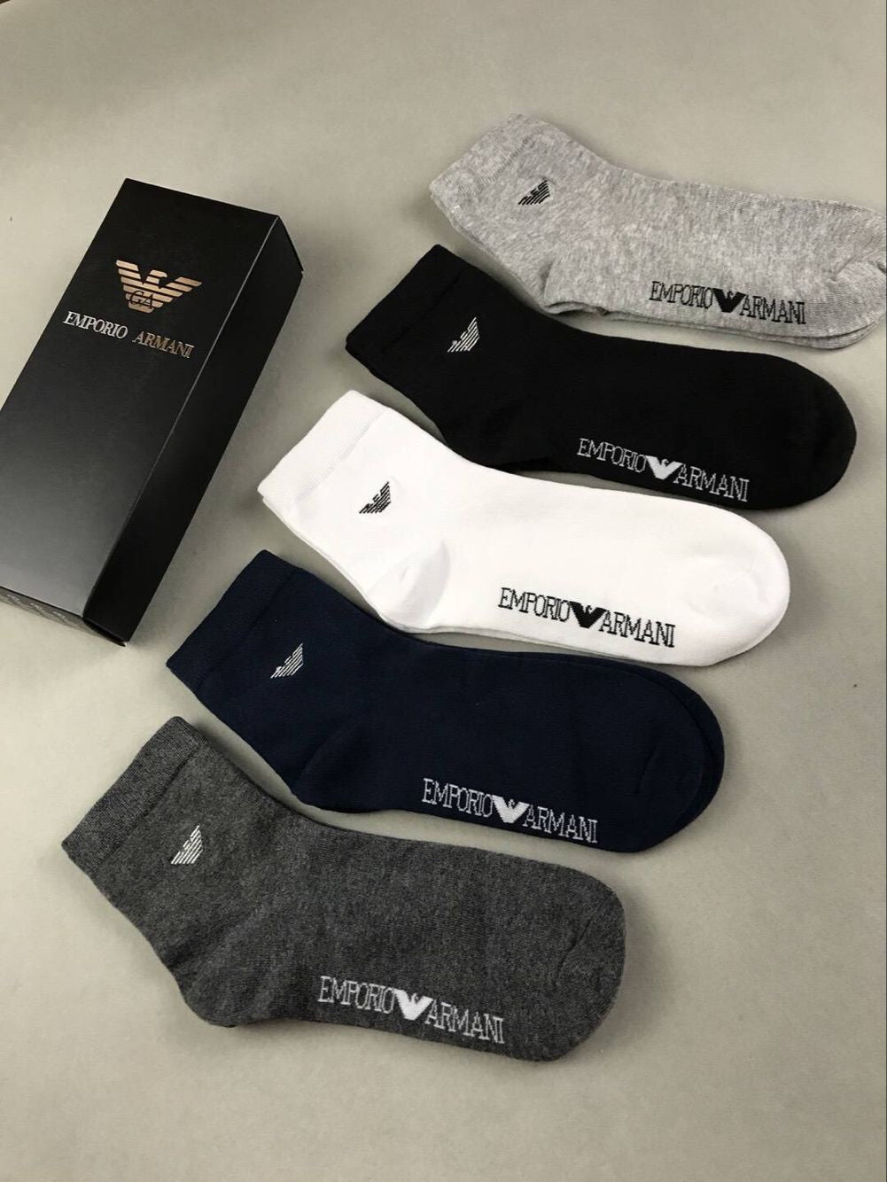 Armani Wordmark Low-Cut Socks, Box of 5 Pairs, gallery image 1
