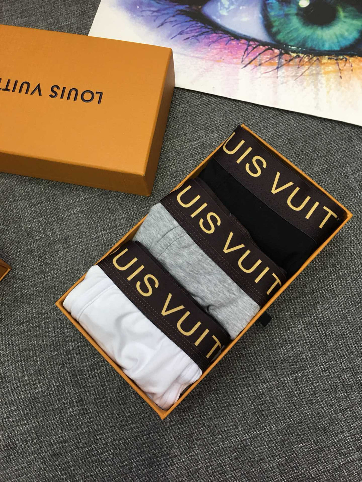 Louis Vuitton Black Grey White Gold Wordmark Boxer Briefs, image 1