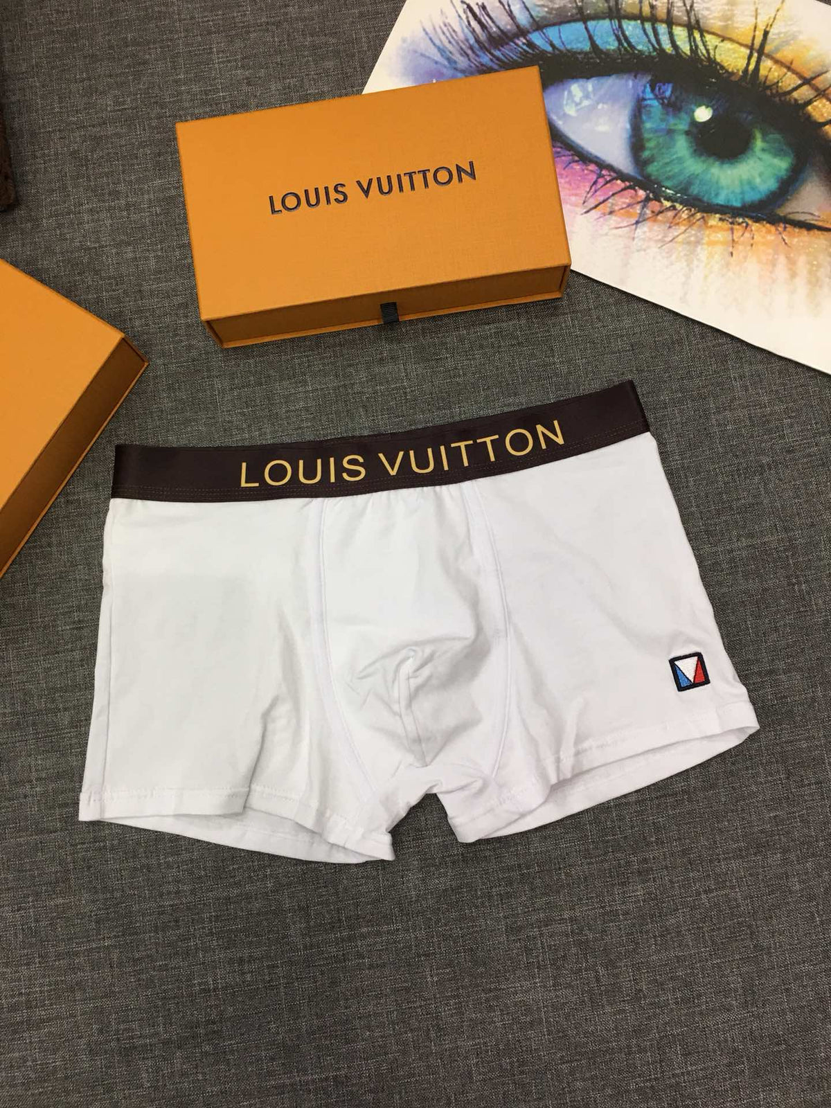 Louis Vuitton Black Grey White Gold Wordmark Boxer Briefs, image 5