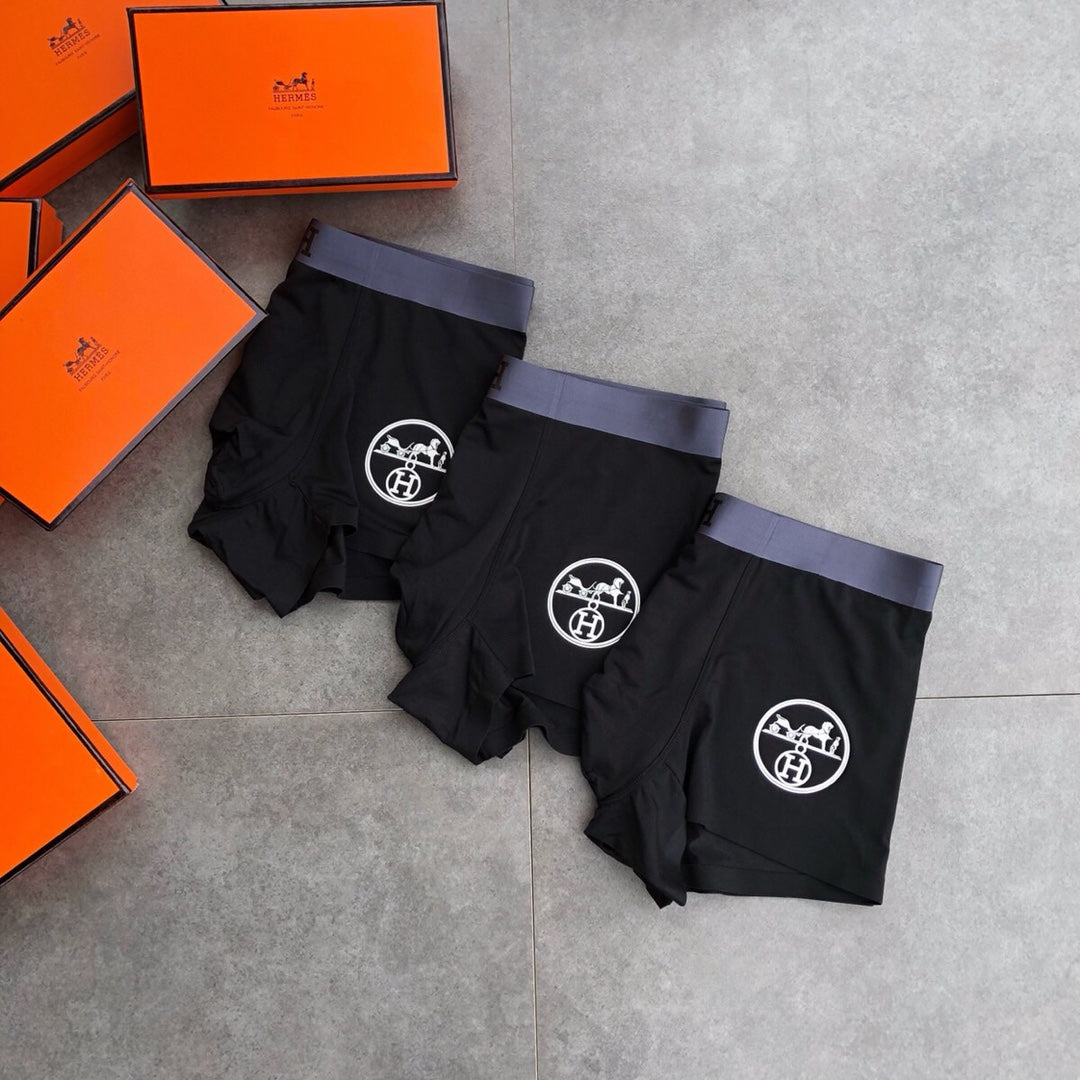Hermès Boxed Navy Grey Bold H Waist Boxer Briefs, image 3