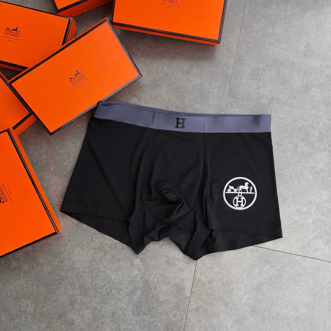 Hermès Boxed Navy Grey Bold H Waist Boxer Briefs, image 4