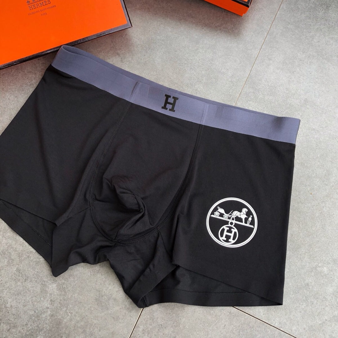 Hermès Boxed Navy Grey Bold H Waist Boxer Briefs, image 5