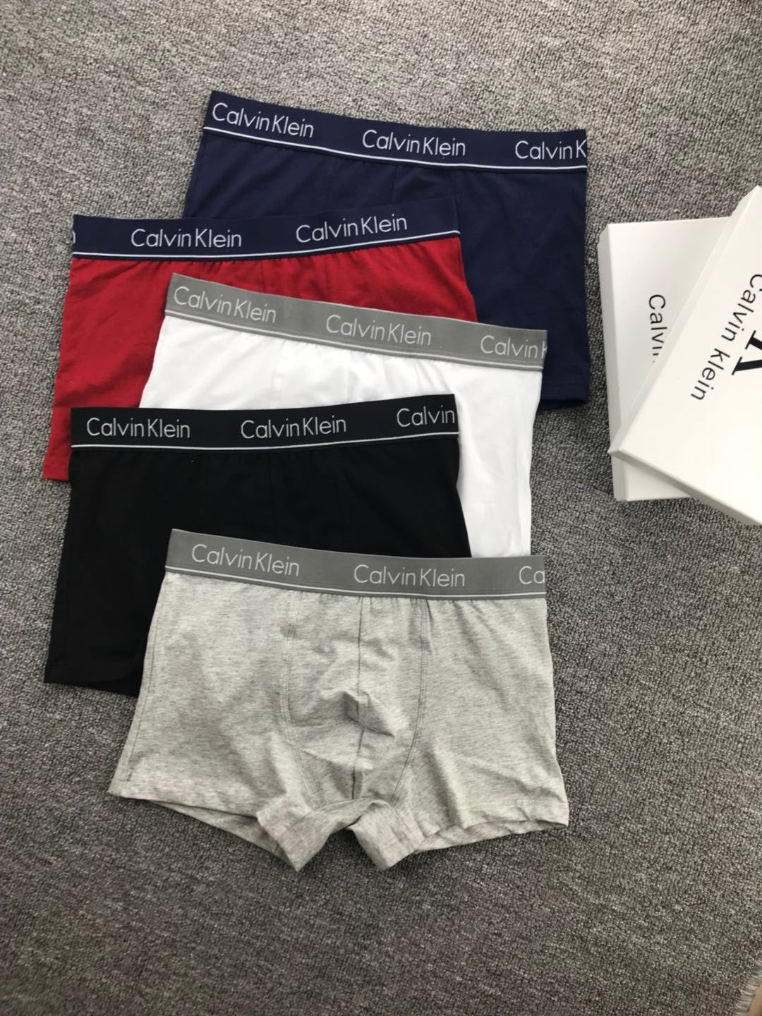 Calvin Klein Grey Red Navy Letter Waist Boxer Briefs, image 4