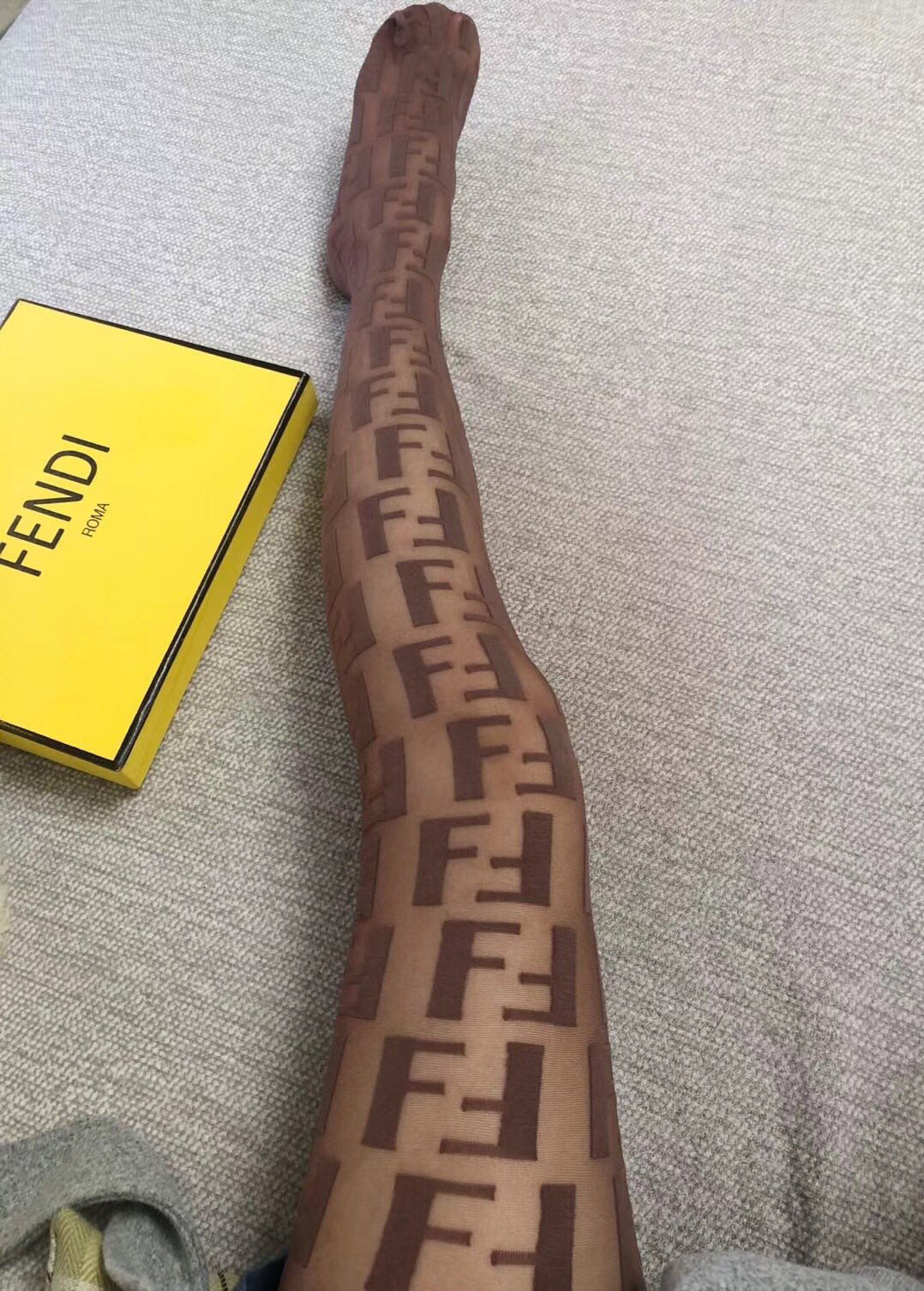 Fendi Brown Sheer Large Repeating Letters Patterned Tights, image 4