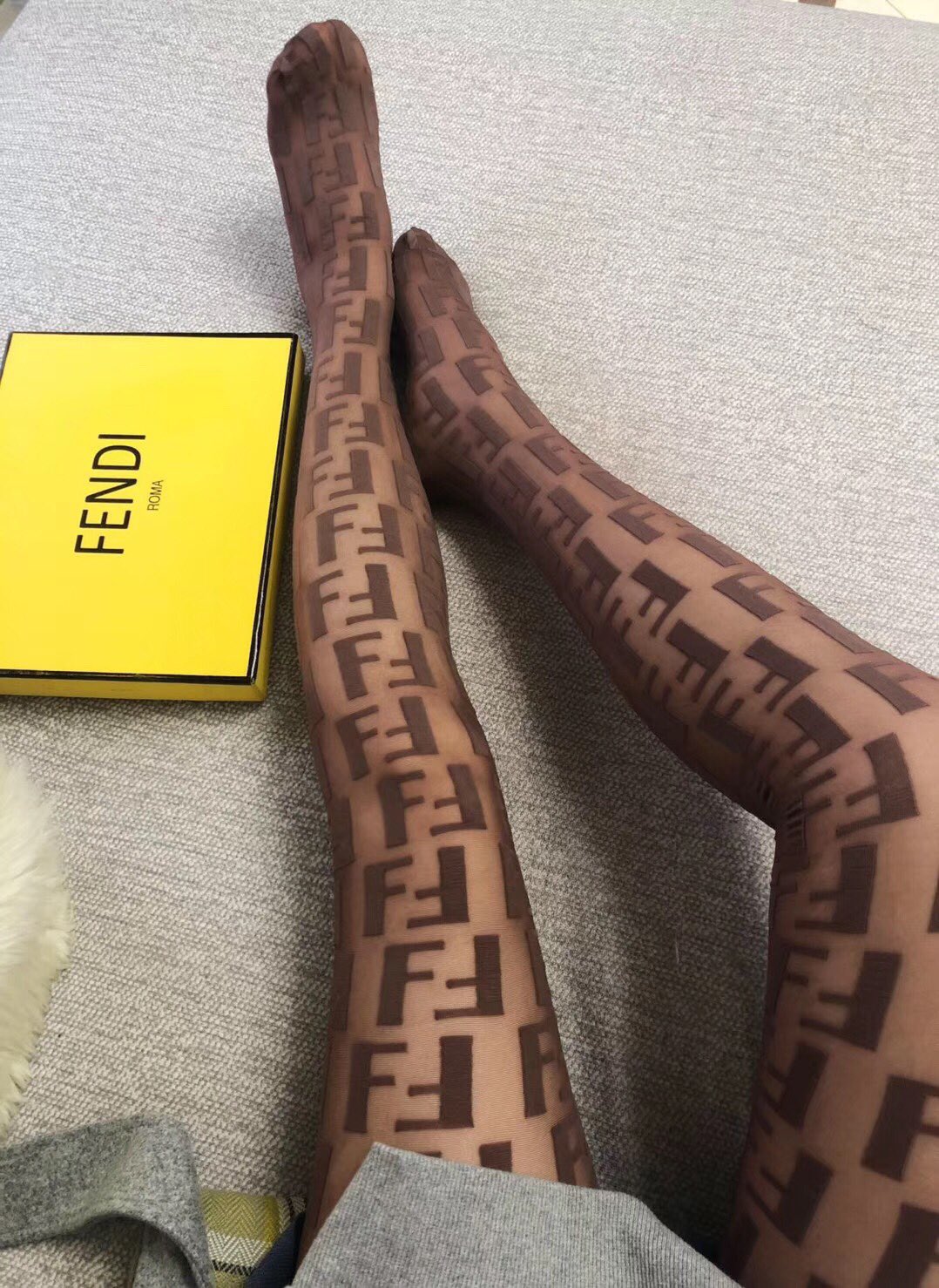 Fendi Brown Sheer Large Repeating Letters Patterned Tights, image 3