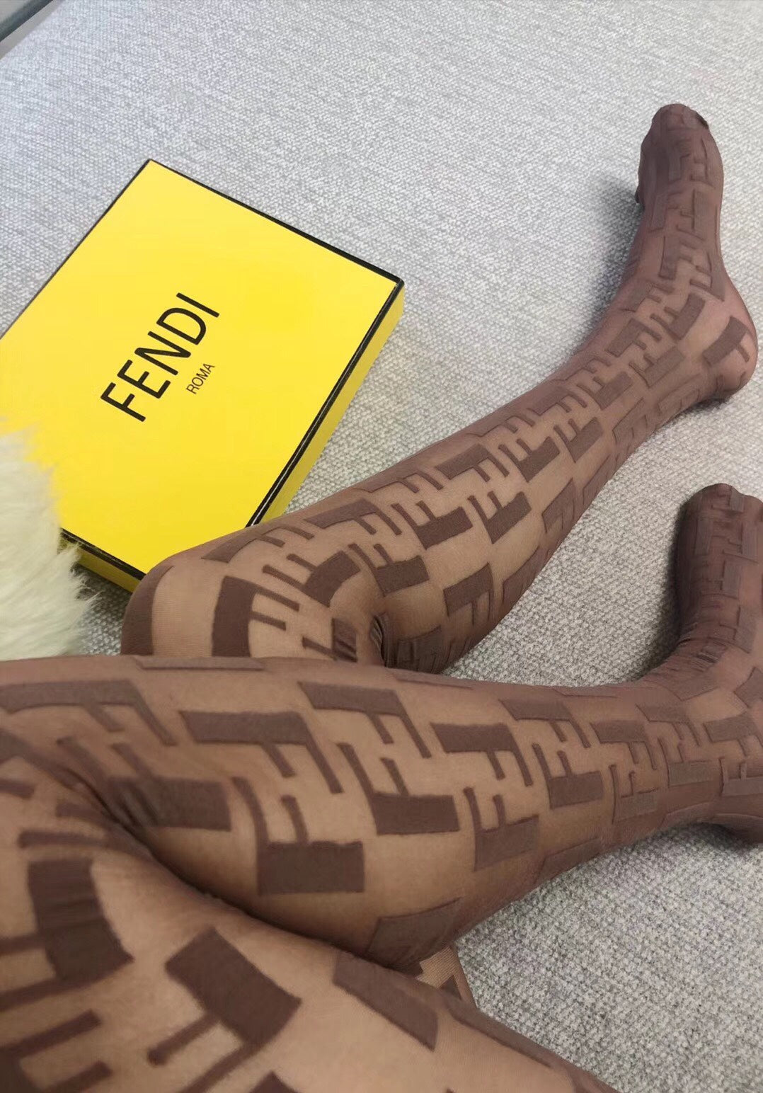 Fendi Brown Sheer Large Repeating Letters Patterned Tights, image 6