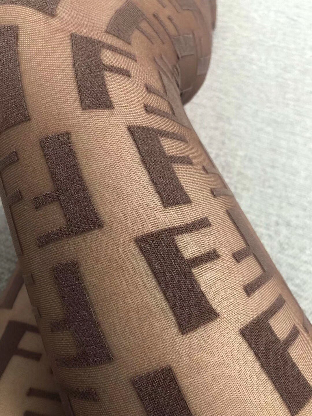 Fendi Brown Sheer Large Repeating Letters Patterned Tights, image 8