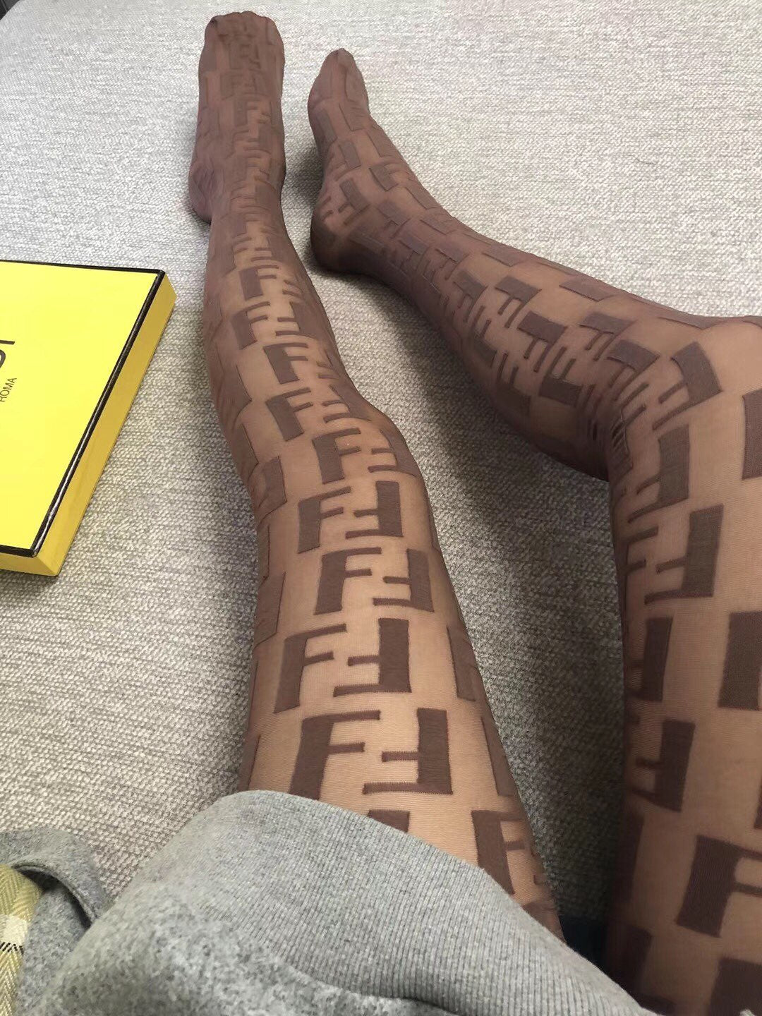 Fendi Brown Sheer Large Repeating Letters Patterned Tights, image 7
