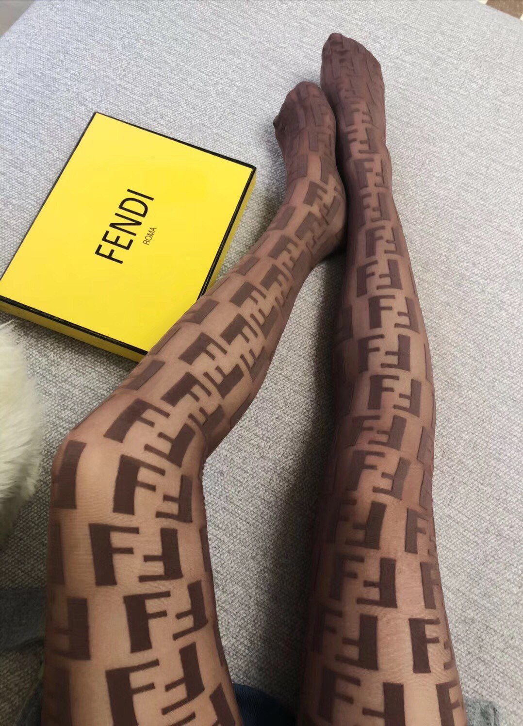 Fendi Brown Sheer Large Repeating Letters Patterned Tights, image 2