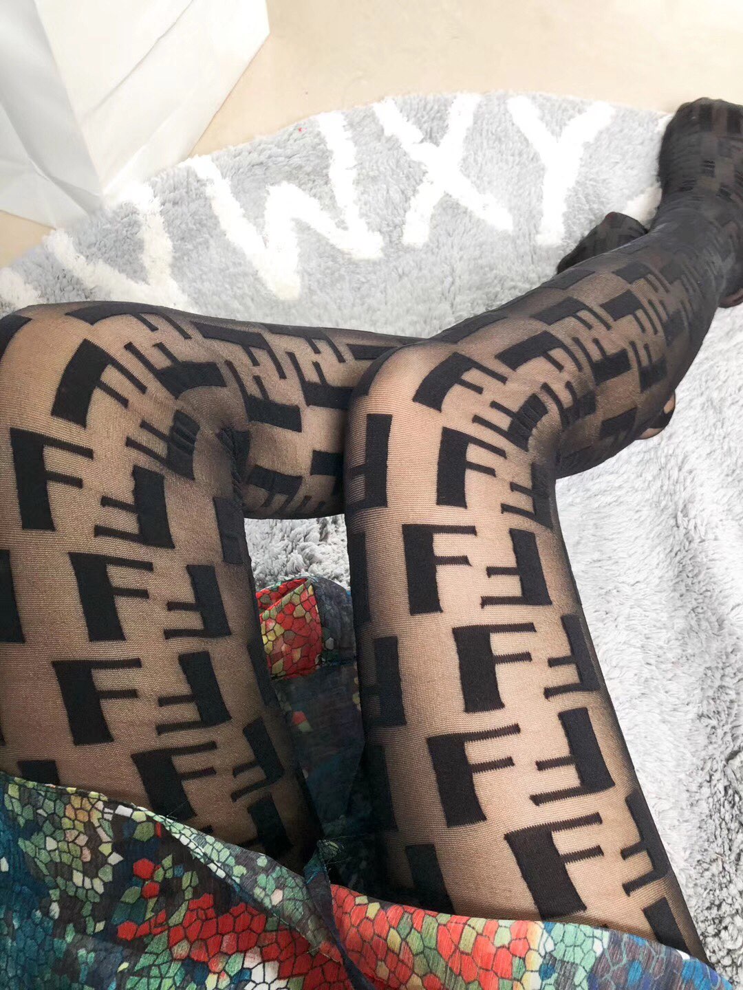 Fendi Black Sheer Repeating Letters Patterned Tights, image 5
