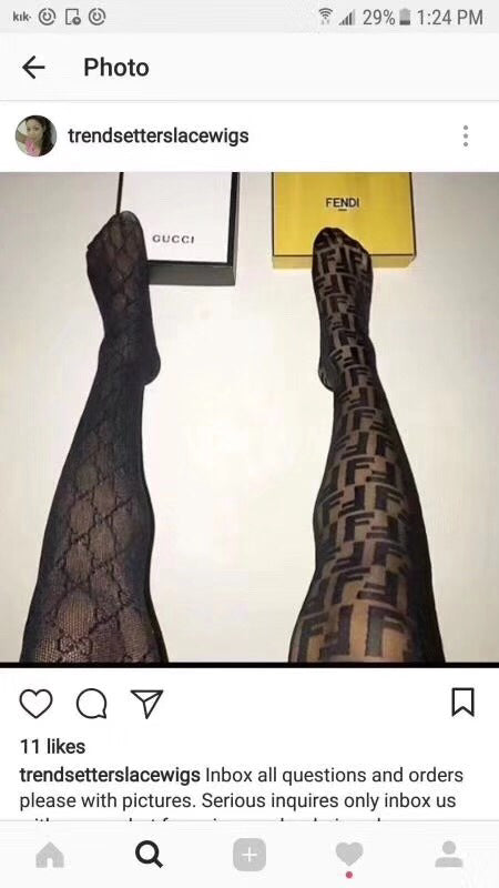 Fendi Black Sheer Repeating Letters Patterned Tights, image 1