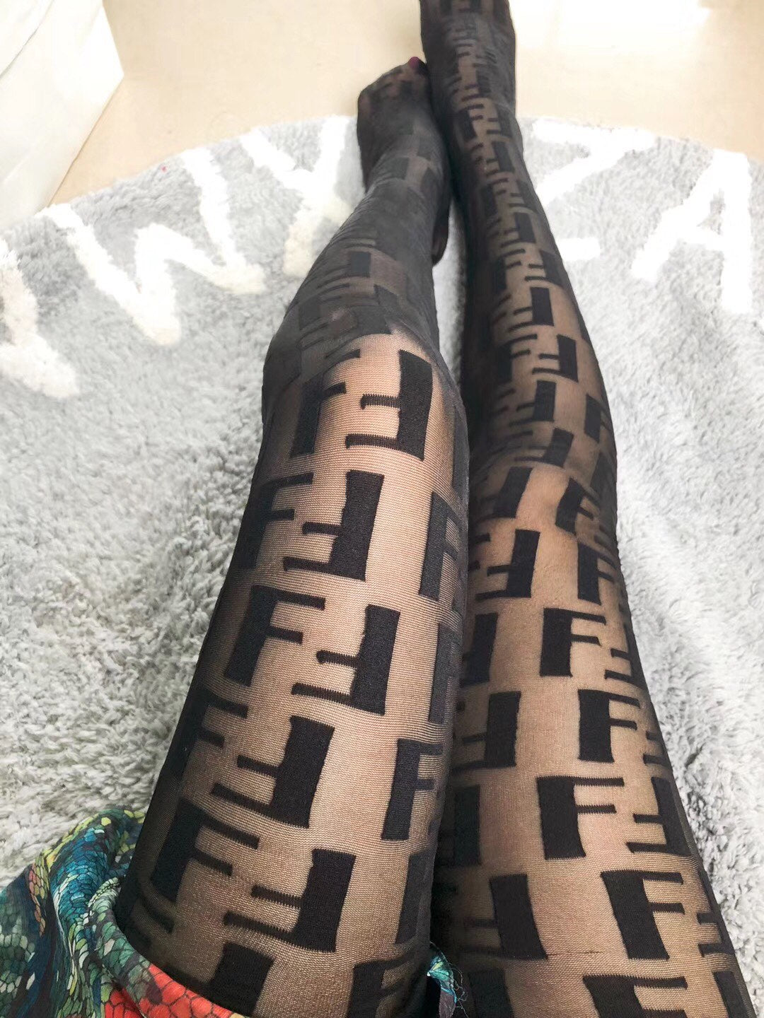 Fendi Black Sheer Repeating Letters Patterned Tights, image 6