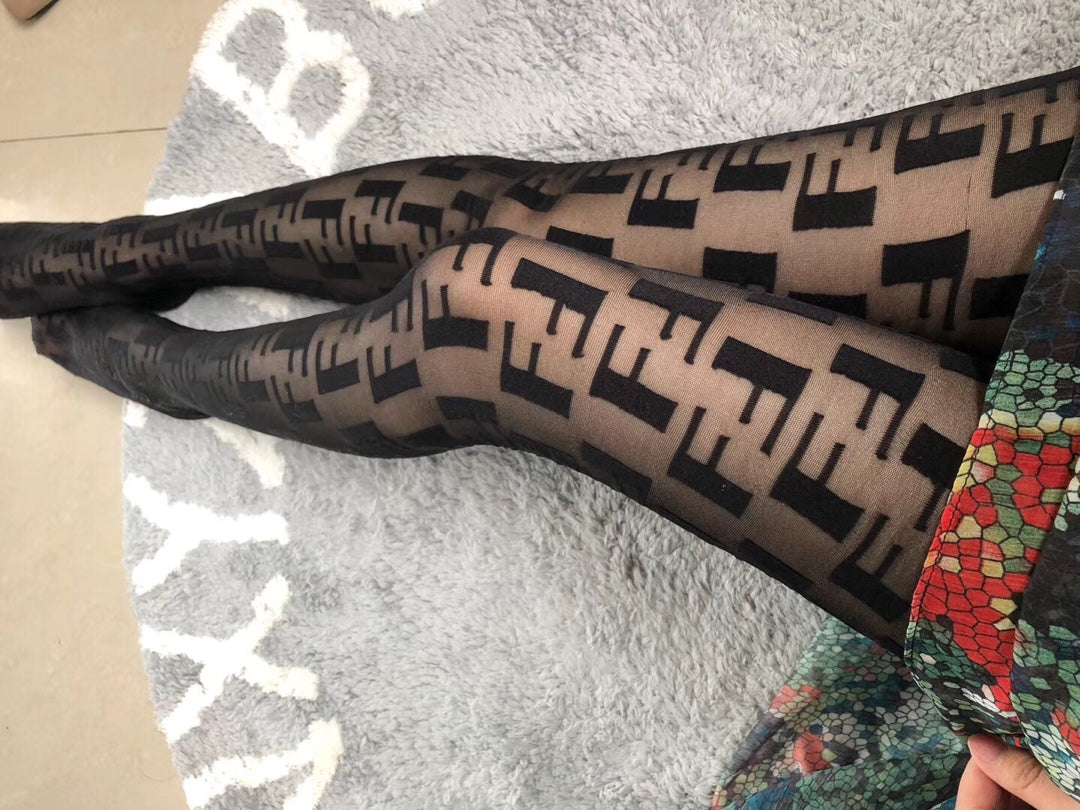 Fendi Black Sheer Repeating Letters Patterned Tights, image 8