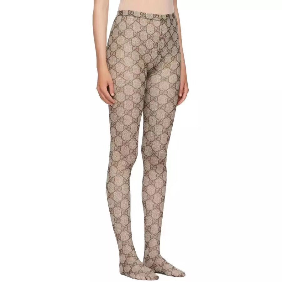 Gucci Beige Brown Diamond Pattern Legwear Patterned Tights, image 3