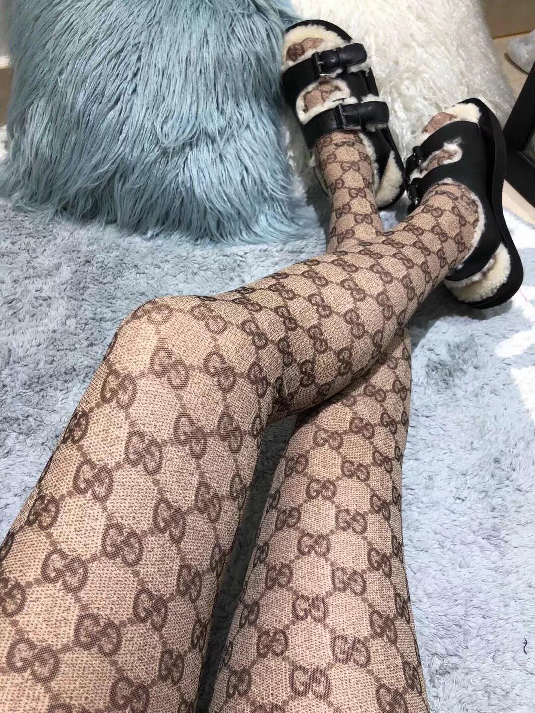 Gucci Beige Brown Diamond Pattern Legwear Patterned Tights, image 8