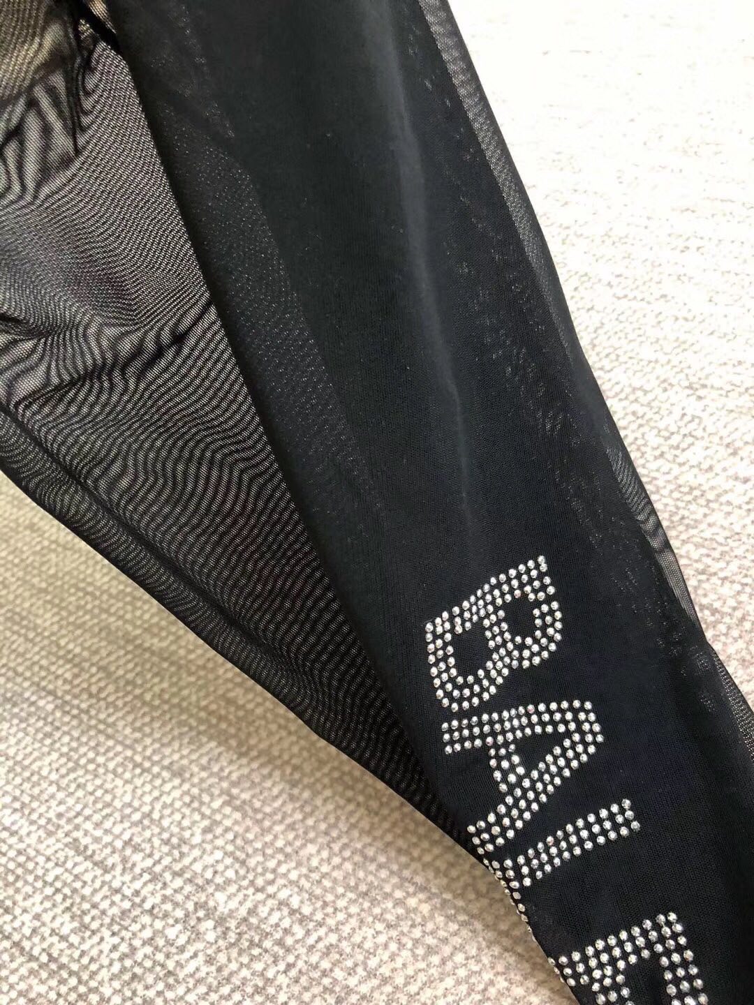 Balenciaga Black Folded Glitter Wordmark Patterned Tights, image 2