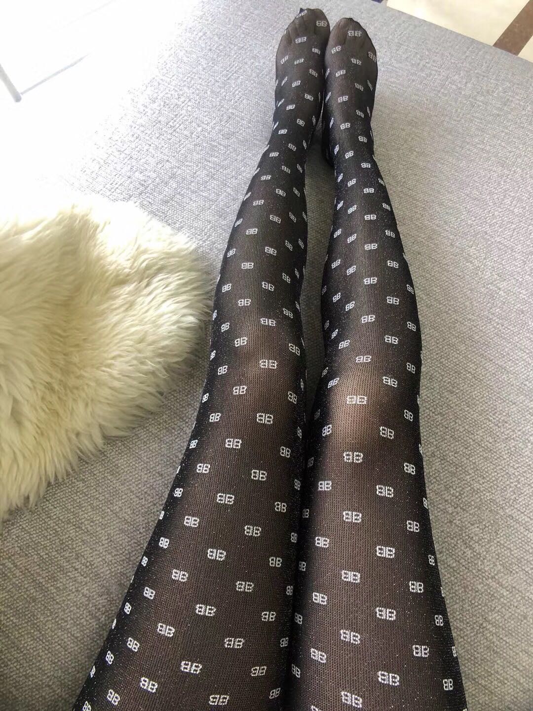 Balenciaga Black Sheer Small Dot Letters Patterned Tights, image 2