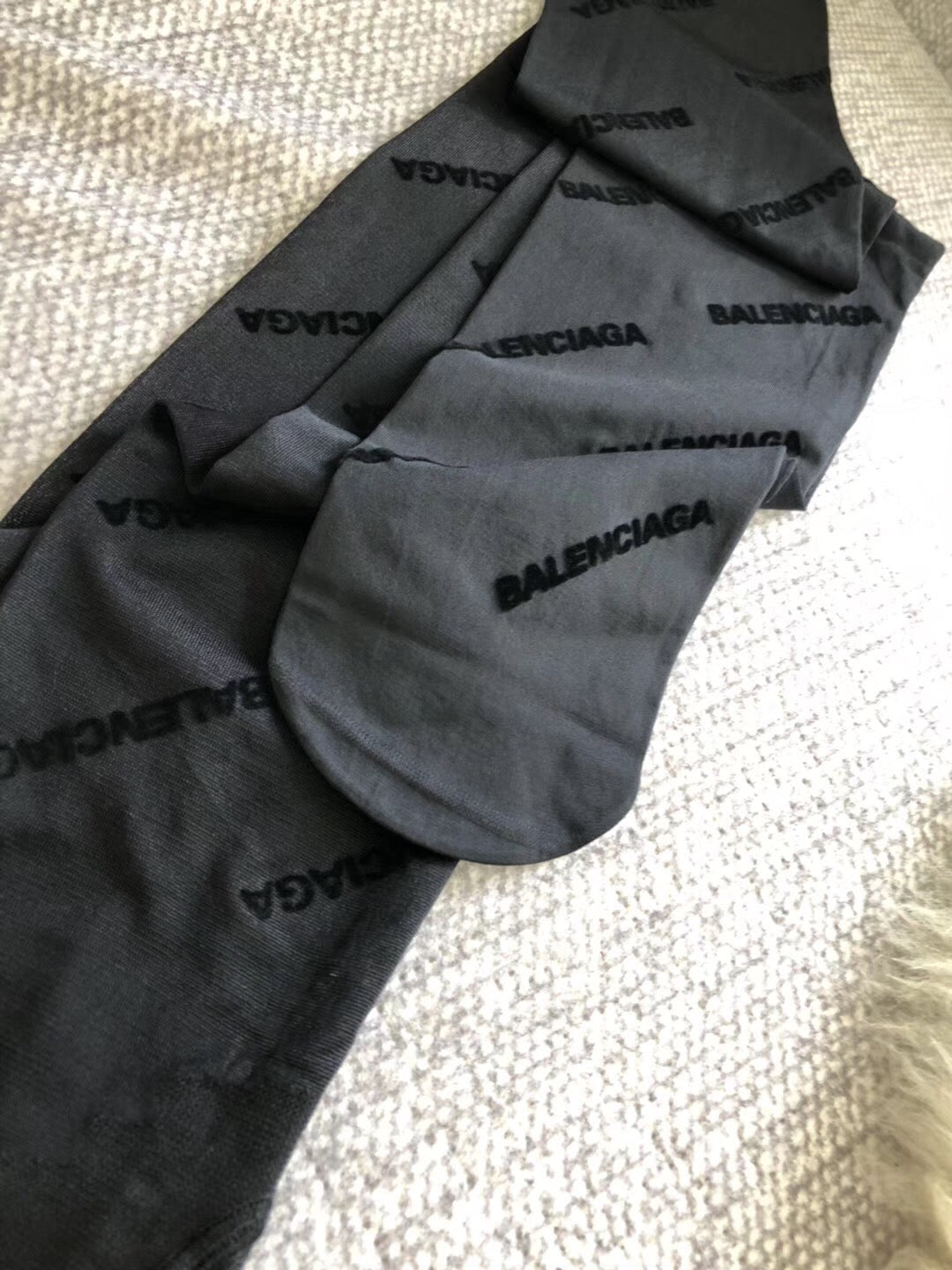 Balenciaga Black Sheer Diagonal Repeated Text Patterned Tights, image 5
