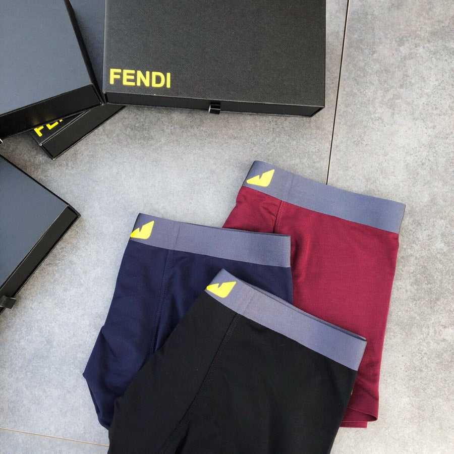 Fendi Black Navy Burgundy Small Gold Text Boxer Briefs, image 3