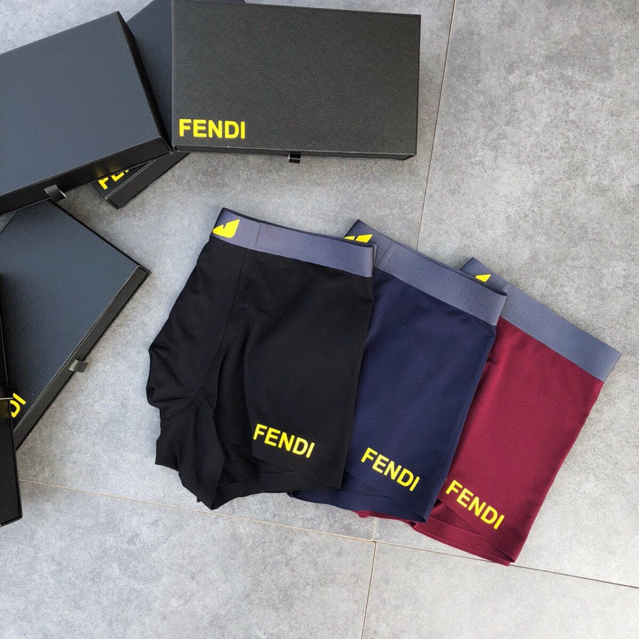 Fendi Black Navy Burgundy Small Gold Text Boxer Briefs, image 1