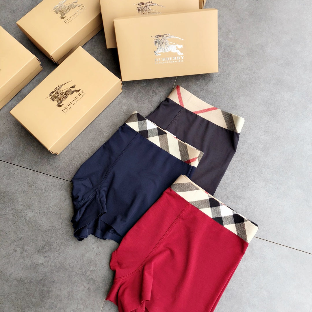 Burberry Navy Grey Red Diagonal Check Waist Boxer Briefs, image 1
